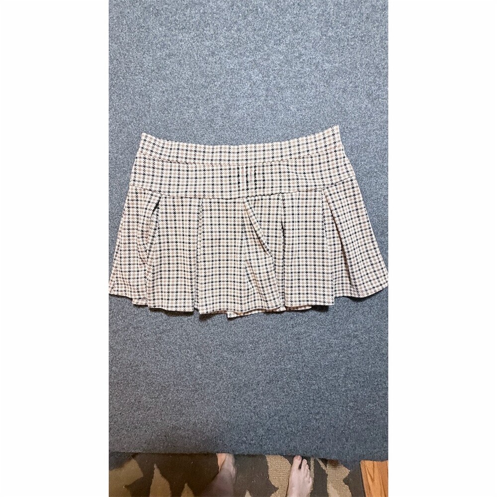 American Eagle Skort Womens Large Beige Black Houndstooth Pleated Mini